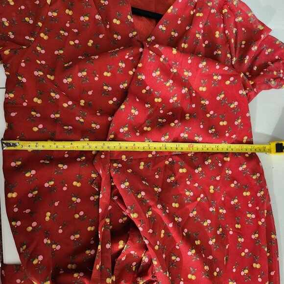 Grace & Chili Dress Red Floral Wrap Ruffle Fairy Floralcore  Cherry Peach - Picture 9 of 12